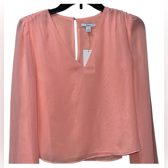 BAR III BLOUSE ABSTRACT GEO BELL SLEEVE WOMEN ORANGE COLOR STYLE BLUSHING SIZE S - Picture 5 of 11